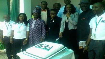 Dr Omobola Johnson, minister of Communication Technology and NiRA executives at the commissioning of the house